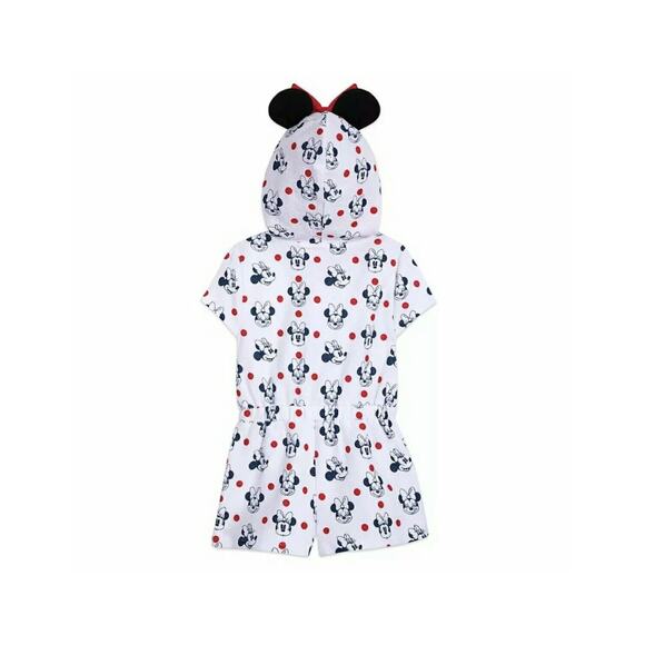 Disney Minnie Mouse 3D Ears Hooded Zip Up Girls Swim Cover Up Romper Size 9/10 - Picture 2 of 10
